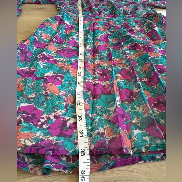 EUC BCBG Floral Dress Purple Green Pink Button down front Mini Size S Small - Picture 11 of 12